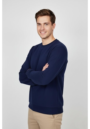Baglan Erkek Sıfır Yaka Selanik Sweatshirt Regular Kalıp Bgl-st04870 Lacivert