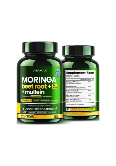 Moringa Beet Root + 5x İn One + Mullein With Black Seed Oil & Black Pepper 60 Kapsül