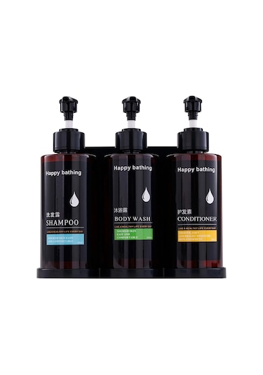3pcs-amber-duş Şampuan Dispenseri Seti 3x300ml Duvara Monte Pompa Şampuan Kremi Vücut Konteyner Dispenseri Tutucu İle