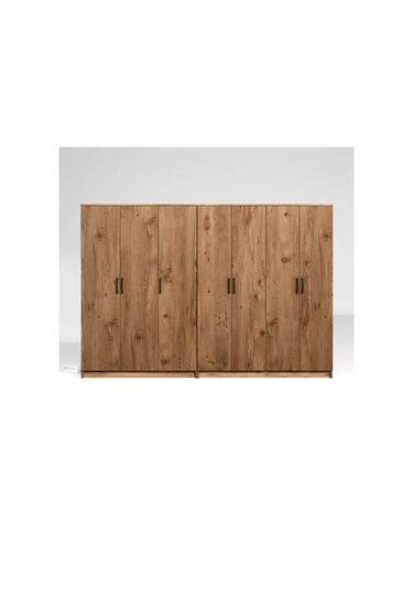 Kardelen Serisi Atlantik Çam 7 Kapaklı 10 Raflı 260 Cm Elbise Dolabı - Gardırop Seti Atlantik Çam