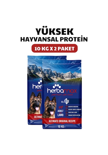 Herbamax Kuzu Etli ve Pirinçli Yetişkin Köpek Maması 2 x 10 KG