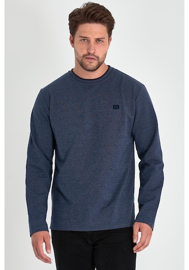 Comeor Çift Bisiklet Yaka Baskı Detaylı Standart Fit Erkek Sweatshirt İndigo 001 Comeor Çift Bisiklet Yaka Baskı Detaylı Standart Fit Erkek Sweatshirt İndigo 001