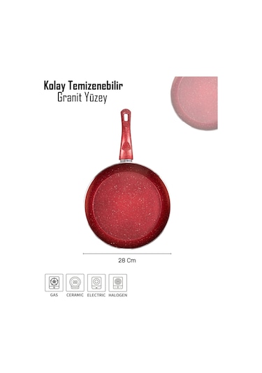Bonetti Granit Tava - 28 Cm Kırmızı Kırmızı