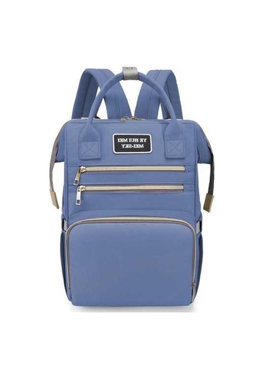 Novahub Dino Desenli Çok Cepli Bebek Sırt Çantası - Mavi Altın Altın