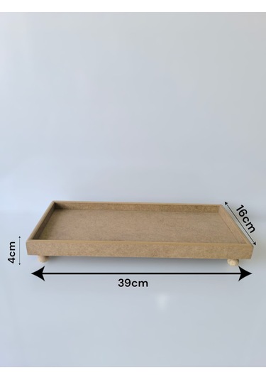 Ahşap- Boyanabilir- Dikdörtgen- Ayaklı Sunumluk Tepsi