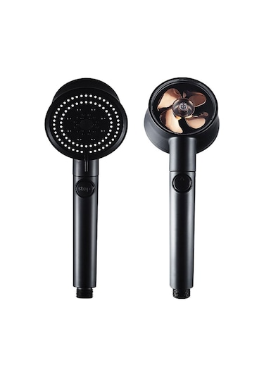 Kustar 3'lü Set Siyah 5 Fonksiyonlu Turbo Jet Pervaneli Duş Başlığı Örgülü Hortum Ve Askı Siyah