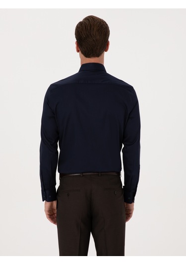 Cacharel Lacivert Slim Fit %100 Pamuk Klasik Gömlek