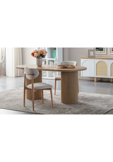 Horizon İskandinav Oval Natural Ahşap Bohem Masa 80x190 Natural Ayak - Natural Üst