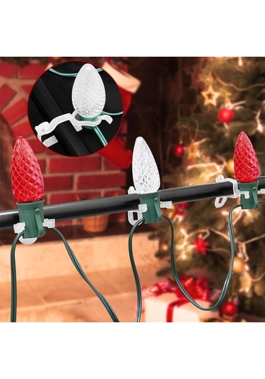 Szypzstore Noel Işık Klipsleri Hepsi Bir Arada Klipsler 100'lü Paket, C7, C9 Ve Işıkları Asmak Için Evrensel Oluk Ve Kiremit Klips Kancaları J1uwıy Beyaz