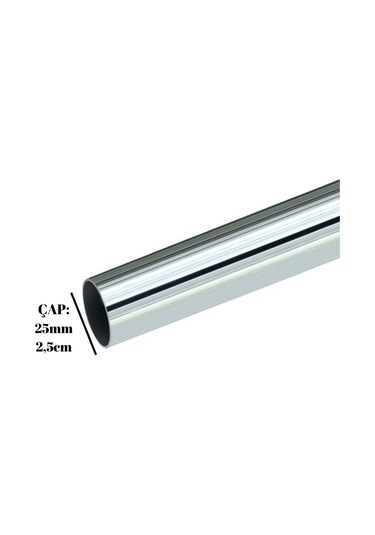 Metal Yuvarlak Krom Mobilya Dolap Askı Borusu 120cm 2 Adet Ayaklı Açık Flanş-1 Adet Boru Çap:25mm Gri