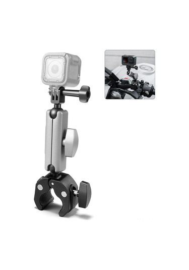 Teltree Alüminyum Spor Kamera Tutucu, 360 Çift Top Dönüşlü, 15-50mm Çap Aralığı, 2kg Yük Kapasitesi, Gopro/djı/ınsta360 Uyumlu, Çevirici Bağlantı Ve Somun Seti Gümüş