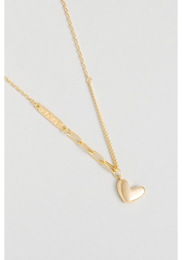 So Chic Romantik Kalp 18 Ayar Sarı Altın Kaplama 45 Cm Gümüş Kolye Rodyum