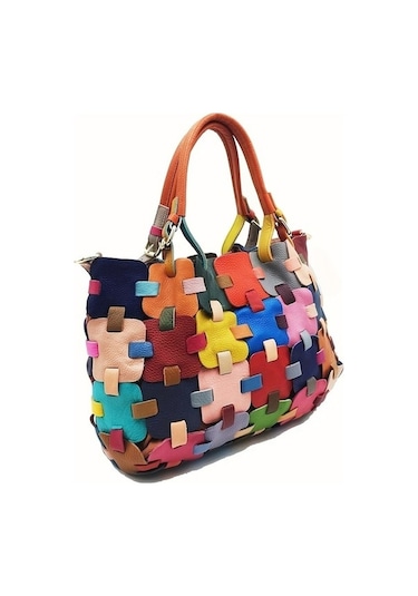 Didadodo Renkli Patchwork Küçük Boy Büyük Kapasiteli Tote Çanta Çok Renkli