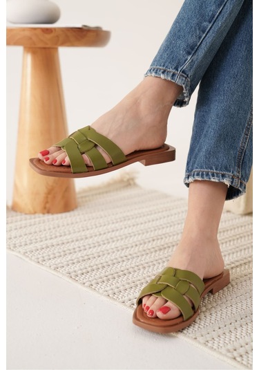 Kocadal Kocadal Marlen Haki Yeşili Hakiki Deri Terlik Muhtelif