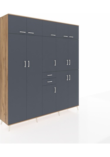 Hyperion Dolap 10 Raflı 2 Çekmeceli 3 Askılı 220x44x243 Çam-antrasit/antrasit Antrasıt/antrasıt