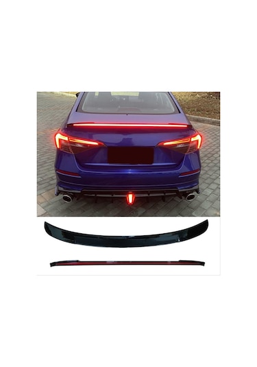 Cıvıc Fe1 2022 Içın Uyumlu Led Spoıler Parlak Sıyah