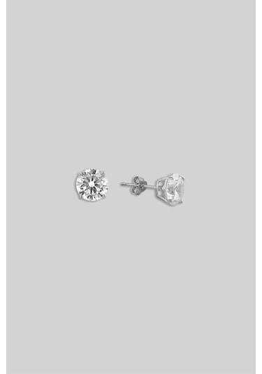 So Chic Tektaş 4 Mm 18 Ayar Beyaz Altın Kaplama Gümüş Küpe