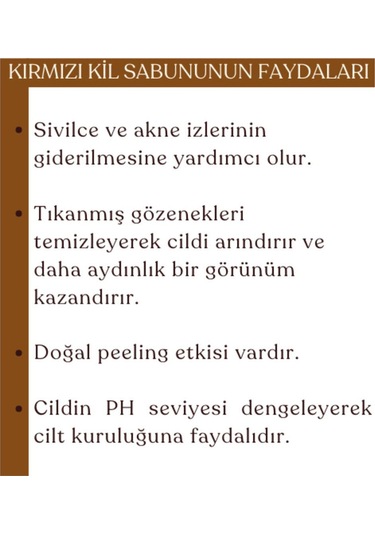 Doğal Kırmızı Kil Sabunu, Doğal Peeling Etkisi, Hasar Görmüş Ciltler İçin Sabun 100gr