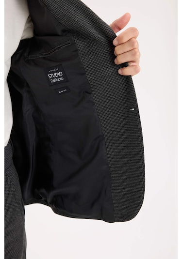 DeFacto Slim Fit Dar Kesim Ceket Yaka Düğmeli Blazer Ceket D6074AX24AUAR198 Antrasit DeFacto Slim Fit Dar Kesim Ceket Yaka Düğmeli Blazer Ceket D6074AX24AUAR198 Antrasit
