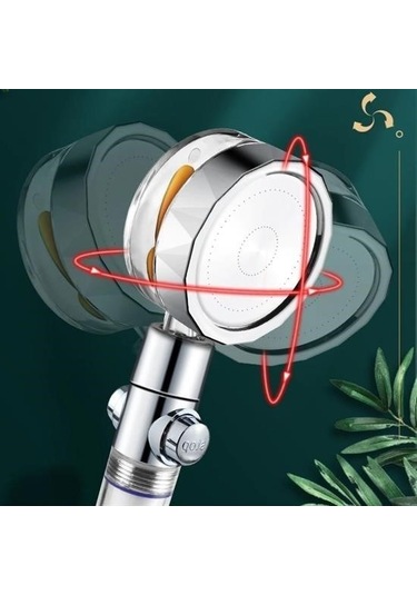 Turbo Pervaneli Ve Filtreli Su Tasarruflu 360 Derece Dönebilen Tazyikli Duş Başlığı Şeffaf-gümüş