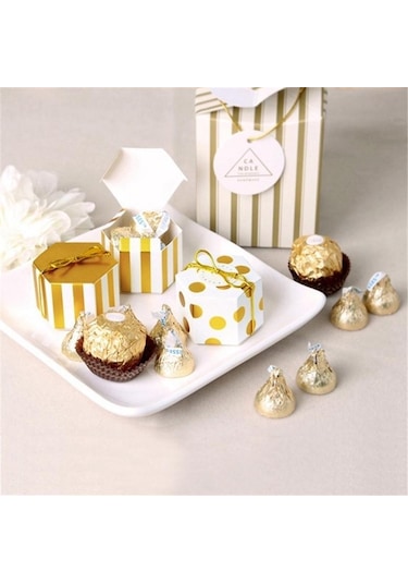 10pc Mini Altın Rengi Altıgen Düğün Çikolata Kutusu Şeker Kutusu Pişirme Paketi Düğün Parti Dekoru A
