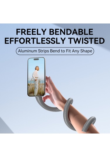 Symbee Telesın P3-fm-01 Manyetik Esnek Telefon Tutucu Gri - 16 Mıknatıslı, Serbest Bükülebilir, Kaymazsız Silikon, 1/4" Vida İle Çok Fonksiyonlu Uyum