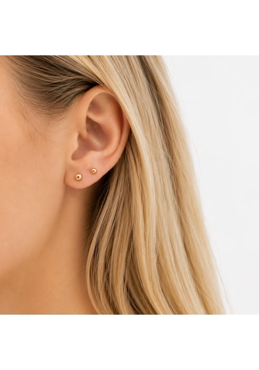 4 Mm Altın Cilalı Top Küpe Minimal Günlük Kadın Küpe 0,48 Gr