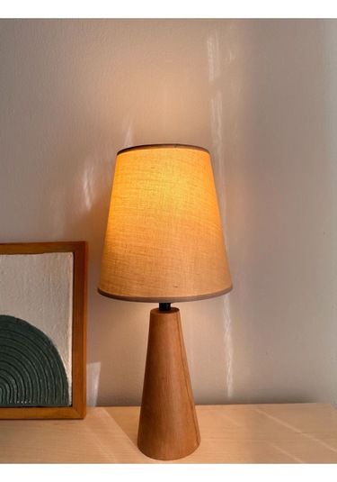 Bohem Ahşap Ayaklı Konik Abajur - Açık Kahverengi Açık Kahverengi