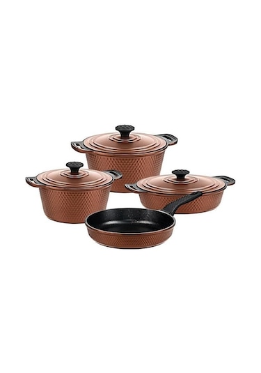 Oms Triana 7 Parça Granit Döküm Tencere Seti Bronz 3536