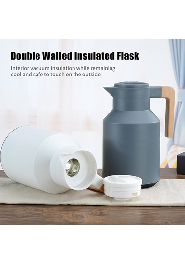 Monyee 1l Evcil Cam Fıçıklı Isı Saklama Potu - Çift Katlı Vakumlu, Isı/sıcaklık Koruyucu, Ahşap Saplı Kahve/su Potu Siyah Siyah