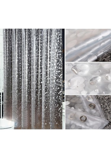 Ulzyvf Beyaz 3d Pvc Su Geçirmez Duş Perdesi - 12 Askılı 180x180cm Beyaz