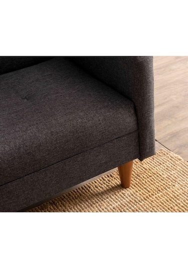 Pafu Hiko Üçlü Yataklı Koltuk - Koyu Gri Keten Koyu Gri