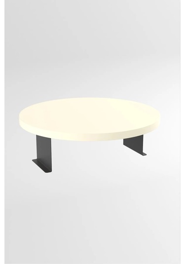 İkili Yan Sehpa Ayarlanabilir Tepsi Yuvarlak Krem