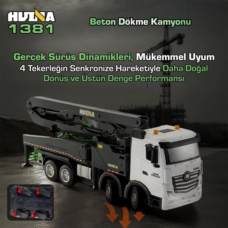 Huına 1381 1/18 11ch Beton Çimento Dökme Kamyonu İş Makinesi İnşaat Uzaktan Kumandalı Rc Model Gri -2.4ghz Gerçekçi Similasyon Ses Ve Işık Sistemi Huına1381-1 7600000034949