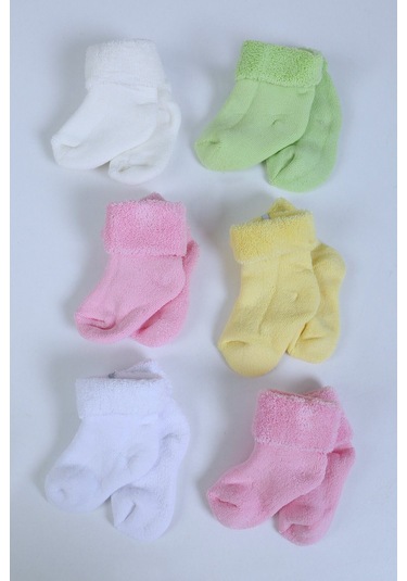 %100 Pamuklu 6'lı Yenidoğan Havlu Kışlık Bebek Çorap Pembe