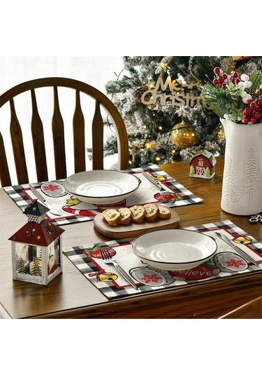 Ulzyvf Pembe Masa Örtüsü 4 Adet - Noel Kış Kar Teması, Ağaçlar İçin Diğer