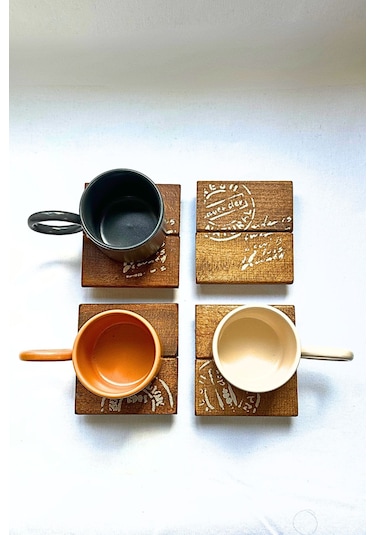 4 Lü Kahverengi 1.sınıf Masif Ahşap El Yapımı Mektup Desenli Bard Kahverengi