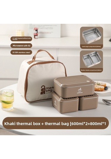 Kahverengi 600 Ml X 2 + 800 Ml X 1 + Yemek Takımı + Termos Çanta Kahverengi