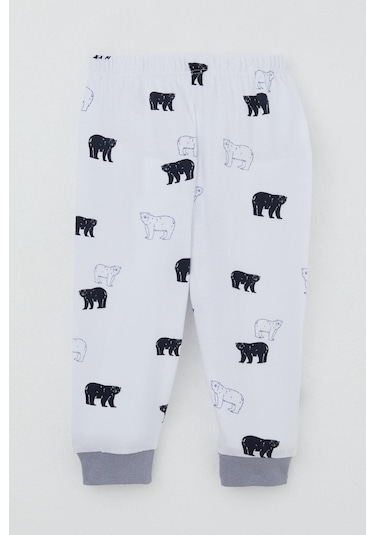 Breeze Erkek Bebek Eşofman Takım Omuzdan Patlı Sevimli Kutup Ayıcığı Desenli 4 Ay-1 Yaş, Beyaz Beyaz