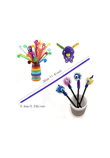 300 Adet. Şönil. 30 Cm. Tüylü Tel. Eğitici Şönil Seti. Renkli Tel