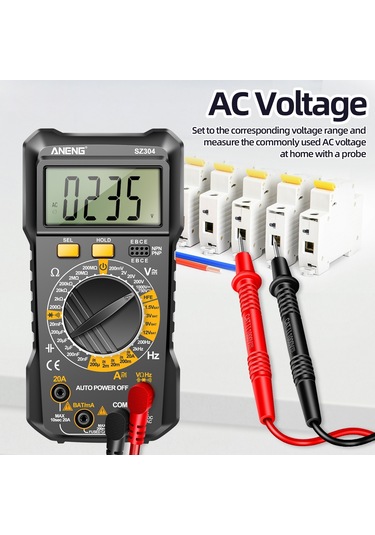 Aneng Sz304 Yüksek Hassasiyetli Dijital Ekran Ölçer Standlı Profesyonel Taşınabilir Multimetre - Siyah