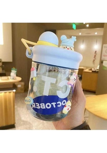 Pazly Maviçay Sızısı İle Büyük Kapasiteli Plastik Çiftçi Pipet Bardağı Mavi Mavi