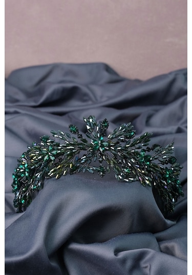 FdayAksesuar Yeşil Arden Kristal Boncuklu Saç Bandı Ve Gelin Kına Tacı FRDY31687