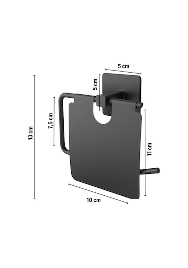 Banyo Dekoru İçin Yapışkanlı Paslanmaz Siyah Metal Kapaklı Tuvalet Kağıt Tutucu Diğer