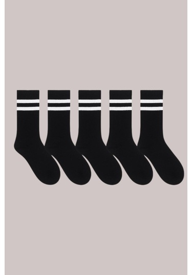 Unisex 5 Çift Premium Kalite Yüksek Pamuklu Kolej Çorap Siyah