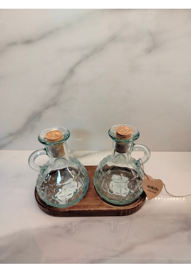 Mdklife Retro 3 Parça Bormioli Yağlık Set Ahşaplı Füme - Şeffaf