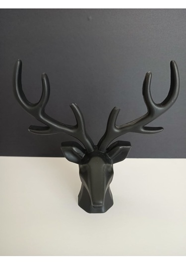 Geyik Heykeli, Büst, Siyah Renk Geyik Obje, Ev Dekoru