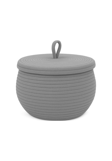 Mutfak, Banyo Ve Ev İçin Halat Hasır Sepet 17x21 Cm Kapaklı Saklama Sepeti Honeypot Gri