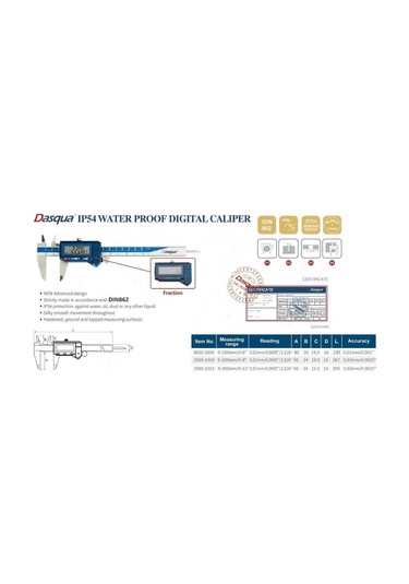 Dasqua 2000-1010 200Mm Mavi Lcd Ekran Dijital Kumpas Ip54 Koru
