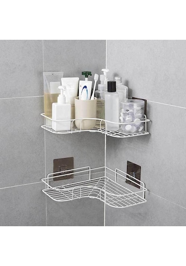 Beyaz Demir Banyo Rafı Duş Duvara Monte Şampuan Depolama Tutucu Vantuz İle Hiçbir Sondaj Mutfak Depolama Banyo Aksesuarları Beyaz